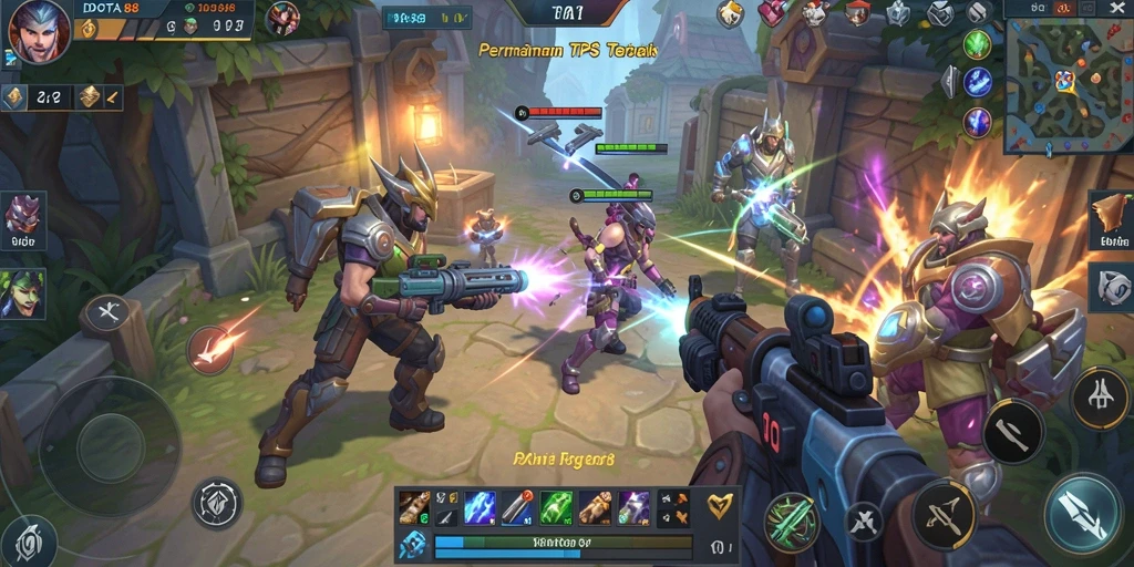 Tampilan gameplay intens dalam DOTA88 dengan aksi tembak-tembakan.
