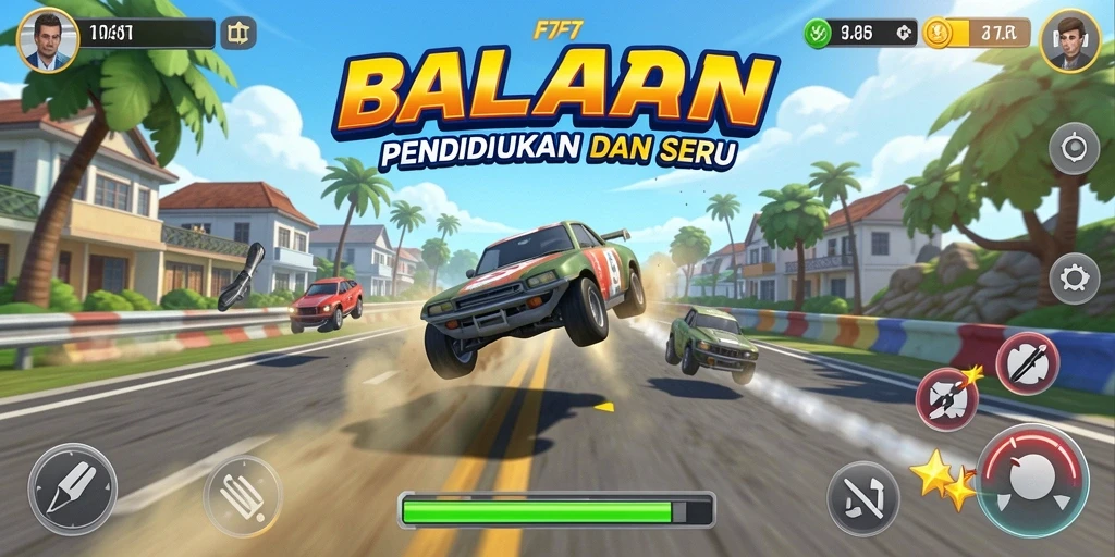 Screenshot gameplay F7F7 menampilkan aksi balapan yang mendebarkan.