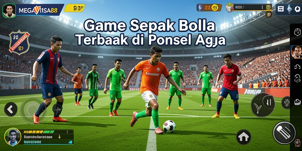 Tampilan gameplay MEGAVISA88 menunjukkan aksi pertandingan sepak bola yang intens.