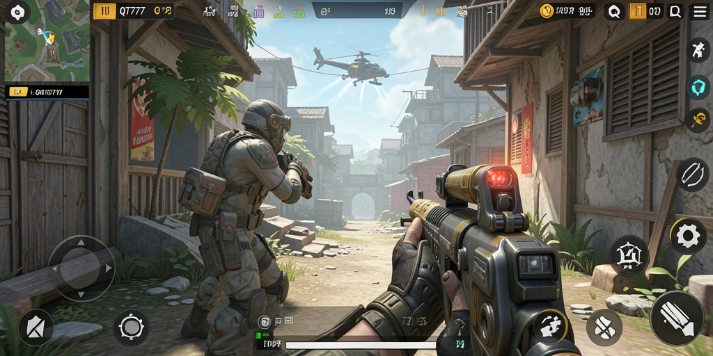 Tangkapan layar gameplay QT777 yang menunjukkan aksi seru dalam pertempuran.