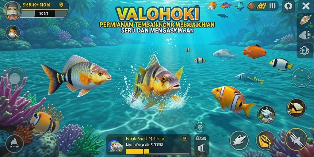 Screenshot permainan VALOHOKI menampilkan aksi menembak ikan yang seru.